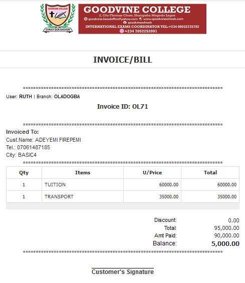 Business Management Application Software Invoice